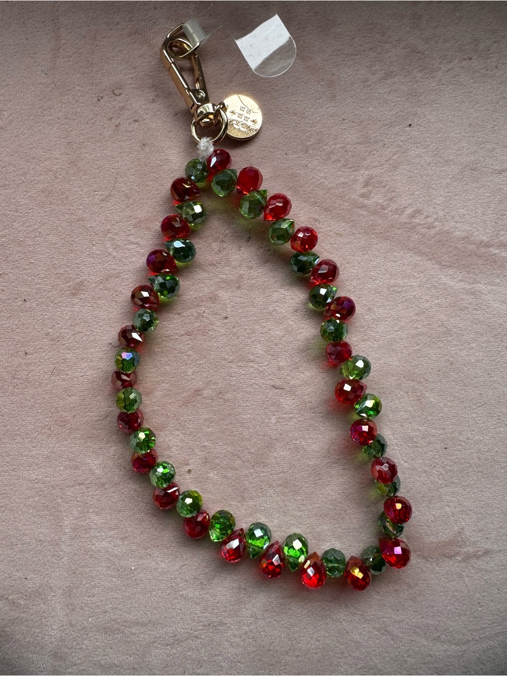 NWT Red & Green Beaded Phone Charm with Gold Clip